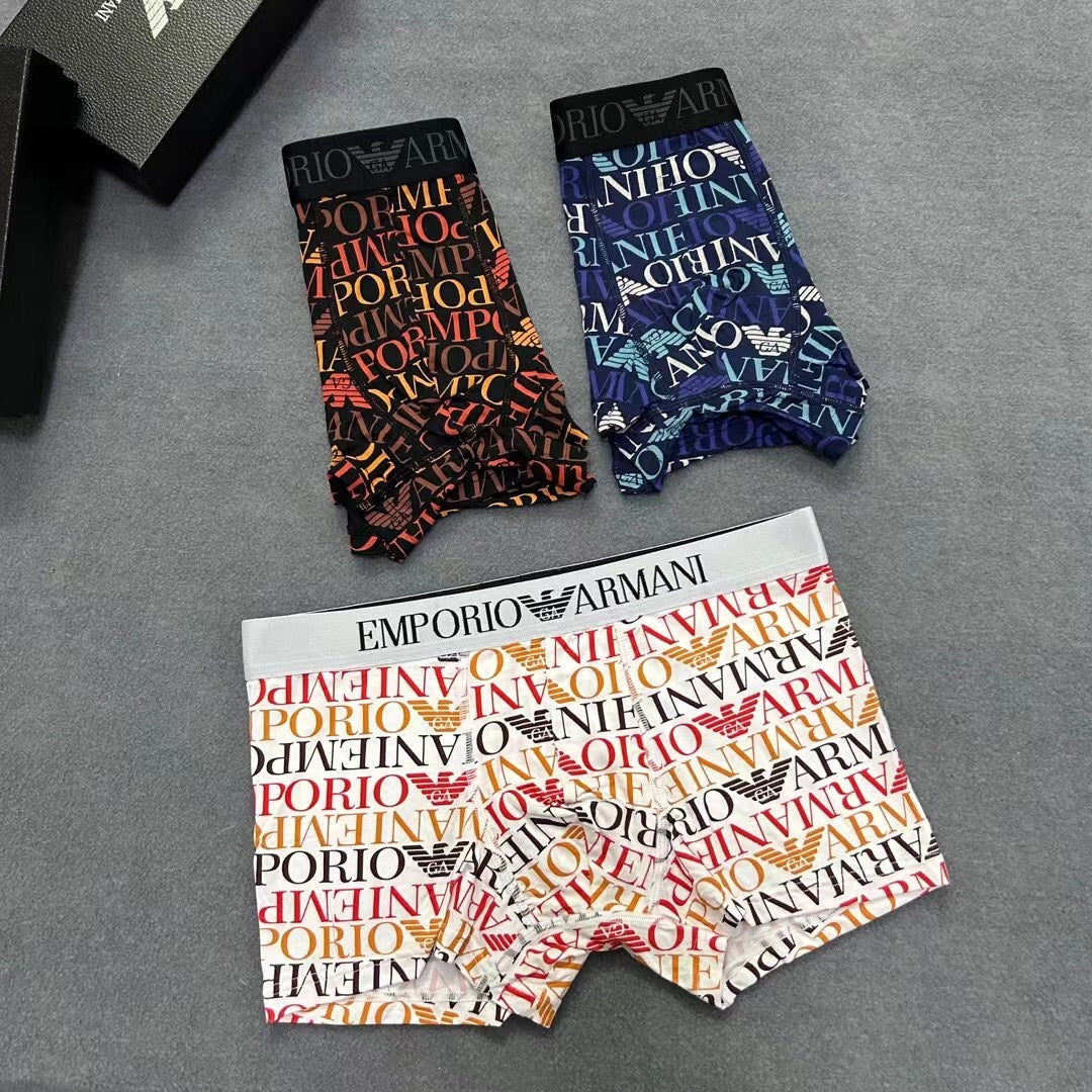 Armani All-Over Letter Patterns Men's Boxer Briefs - 3-Piece Box