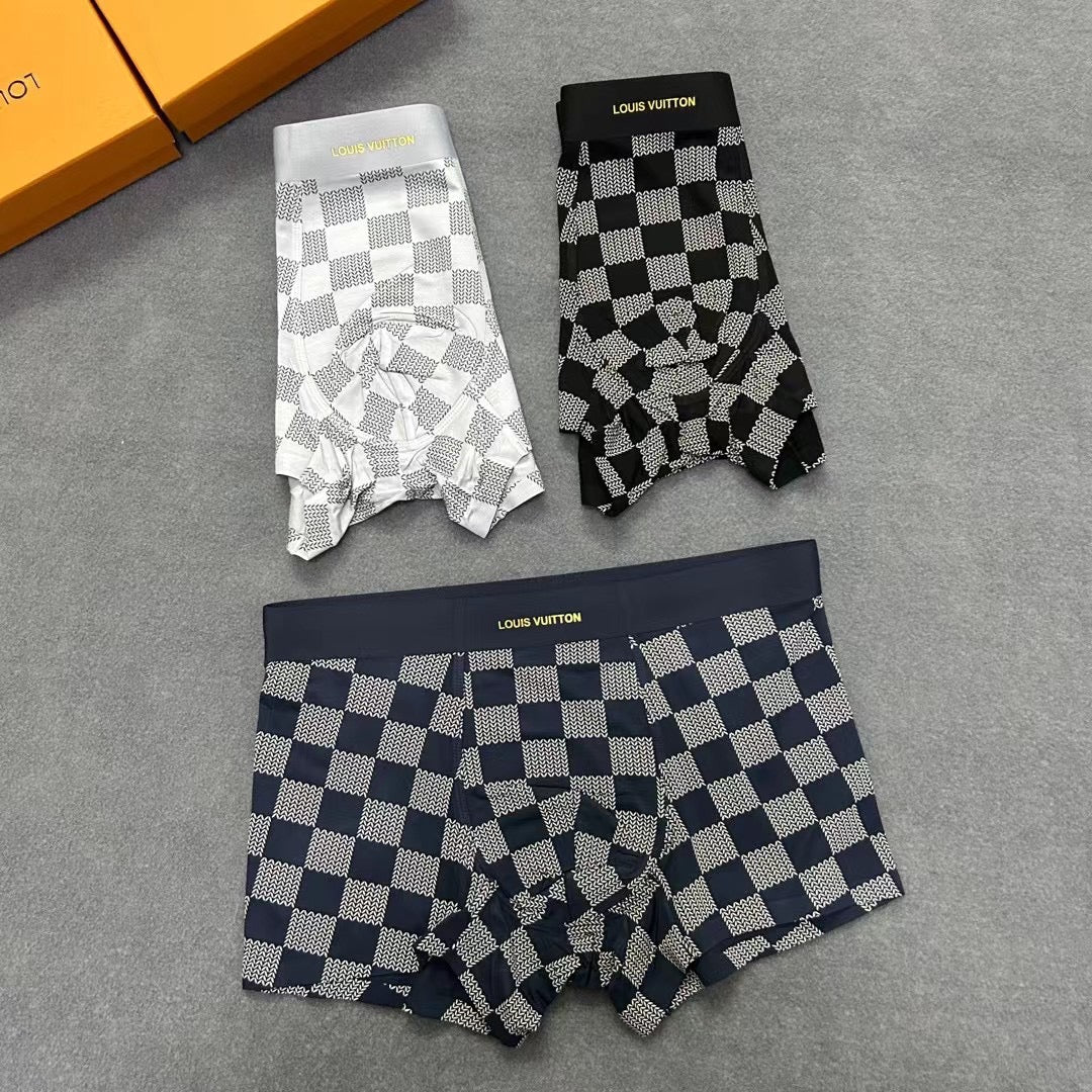 Louis Vuitton Black, White, Navy And Grey Checkerboard Boxer Men's Boxer Briefs - 3-Piece Box