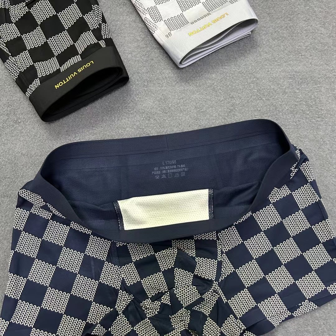 Louis Vuitton Black, White, Navy And Grey Checkerboard Boxer Men's Boxer Briefs - 3-Piece Box
