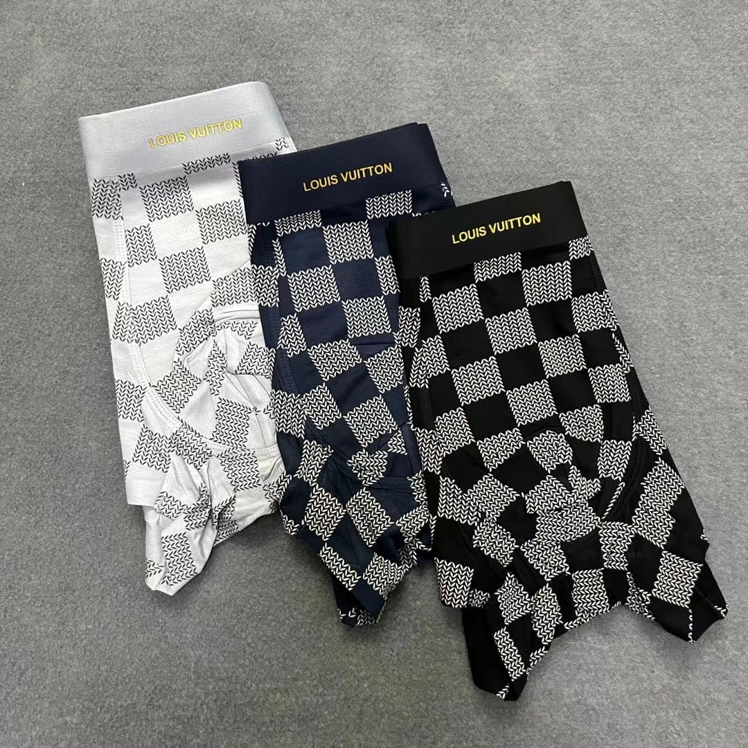 Louis Vuitton Black, White And Navy Checker-Pattern Boxer Briefs Men's Boxer Briefs - 3-Piece Box