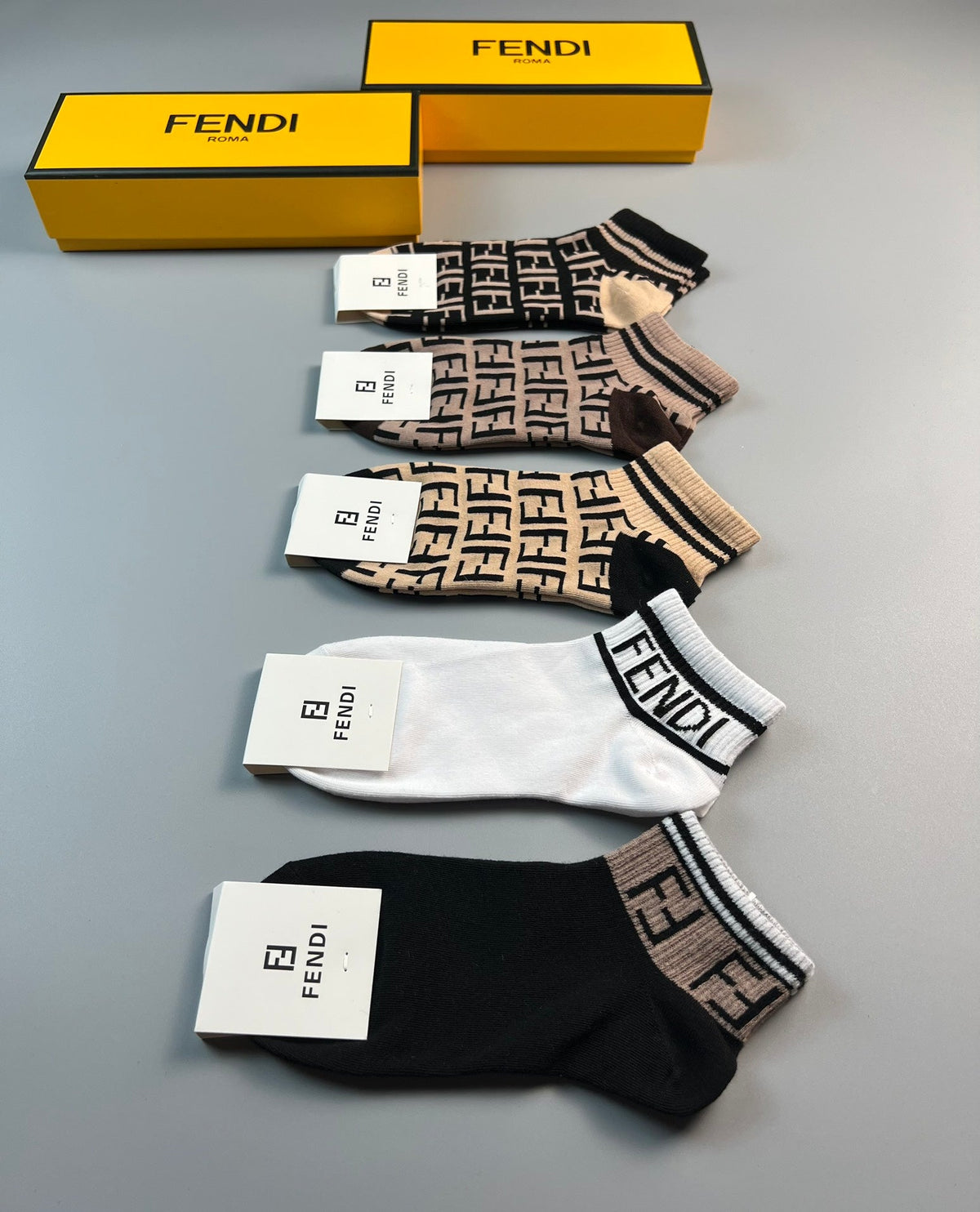 Fendi Geometric Logo Details Ankle Socks - 5-Pair Set