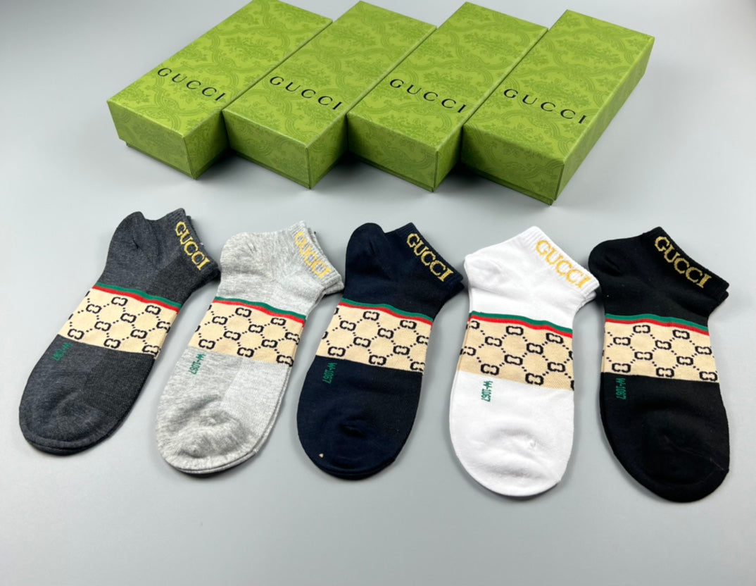 Gucci Monogram-Style Panels No-Show Socks - 5-Pair Set