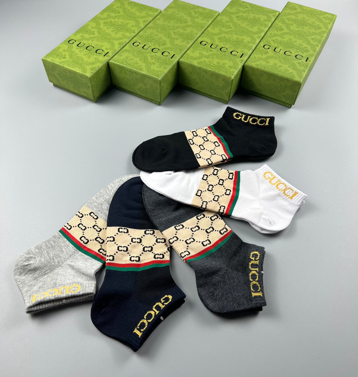 Gucci Monogram-Style Panels No-Show Socks - 5-Pair Set