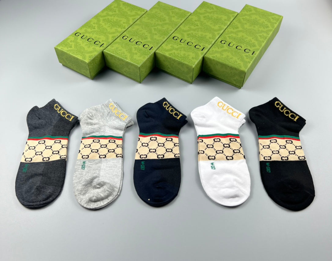 Gucci Monogram-Style Panels No-Show Socks - 5-Pair Set