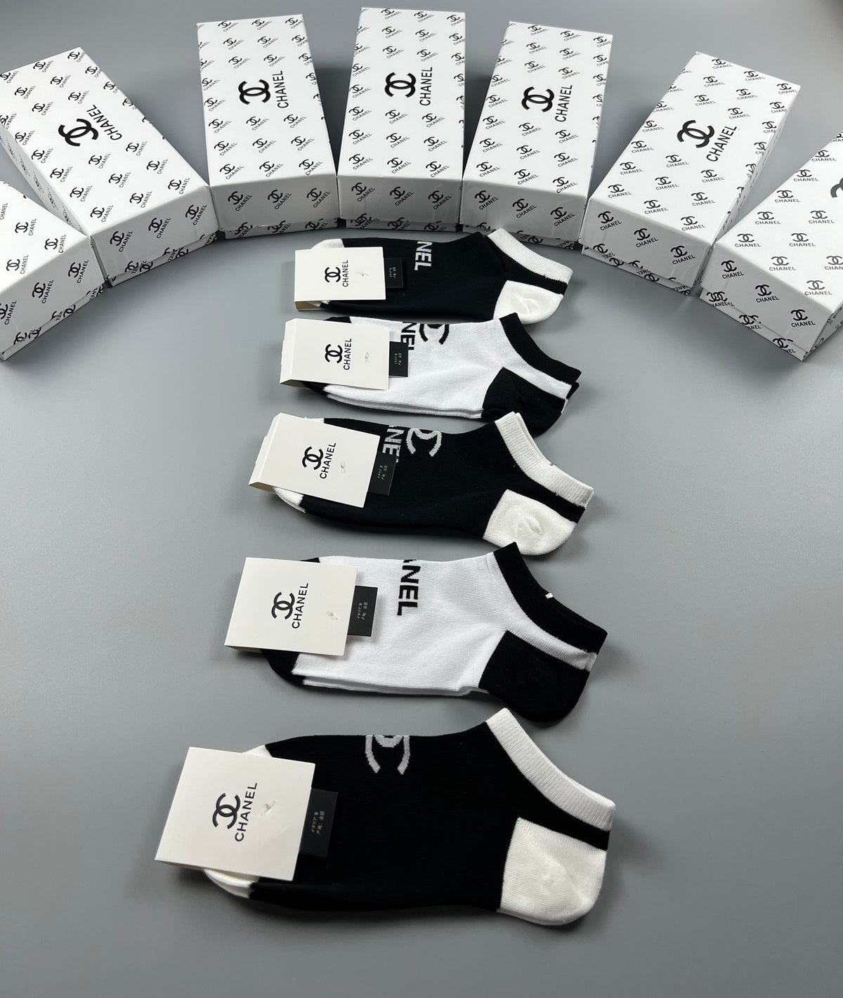 Chanel Cotton Ankle Socks - Black and White 5-Pair Box