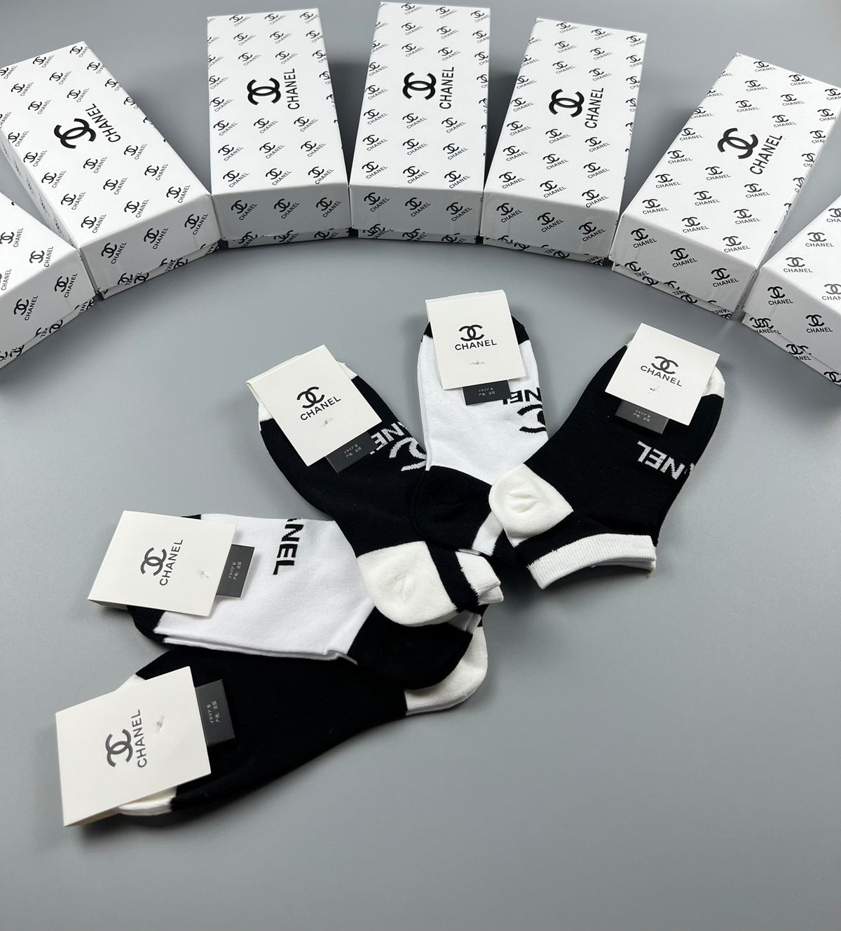 Chanel Cotton Ankle Socks - Black and White 5-Pair Box