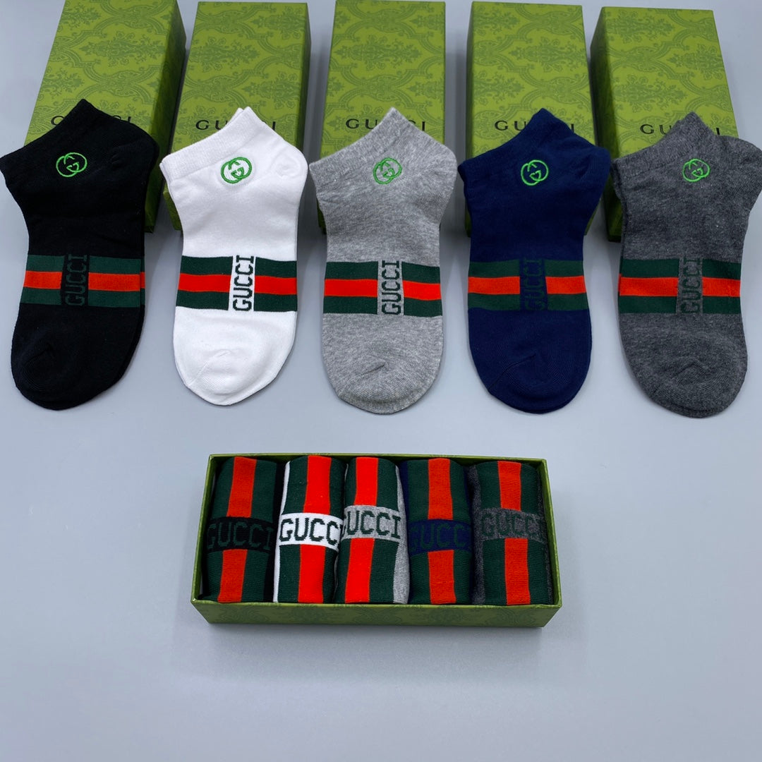 Gucci Logo No-Show Ankle Socks - 5-Pair Box