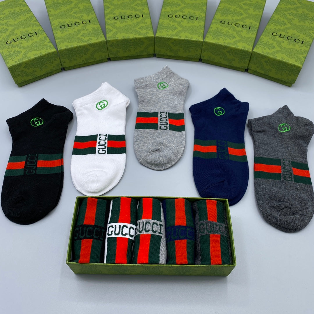 Gucci Visible Colour, Cuff And Emblem Details Crew Socks - 5-Pair Set
