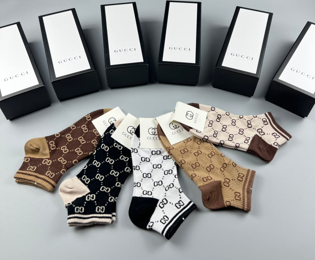 Gucci Neutral Monogram Crew Socks - Box of 5 Pairs