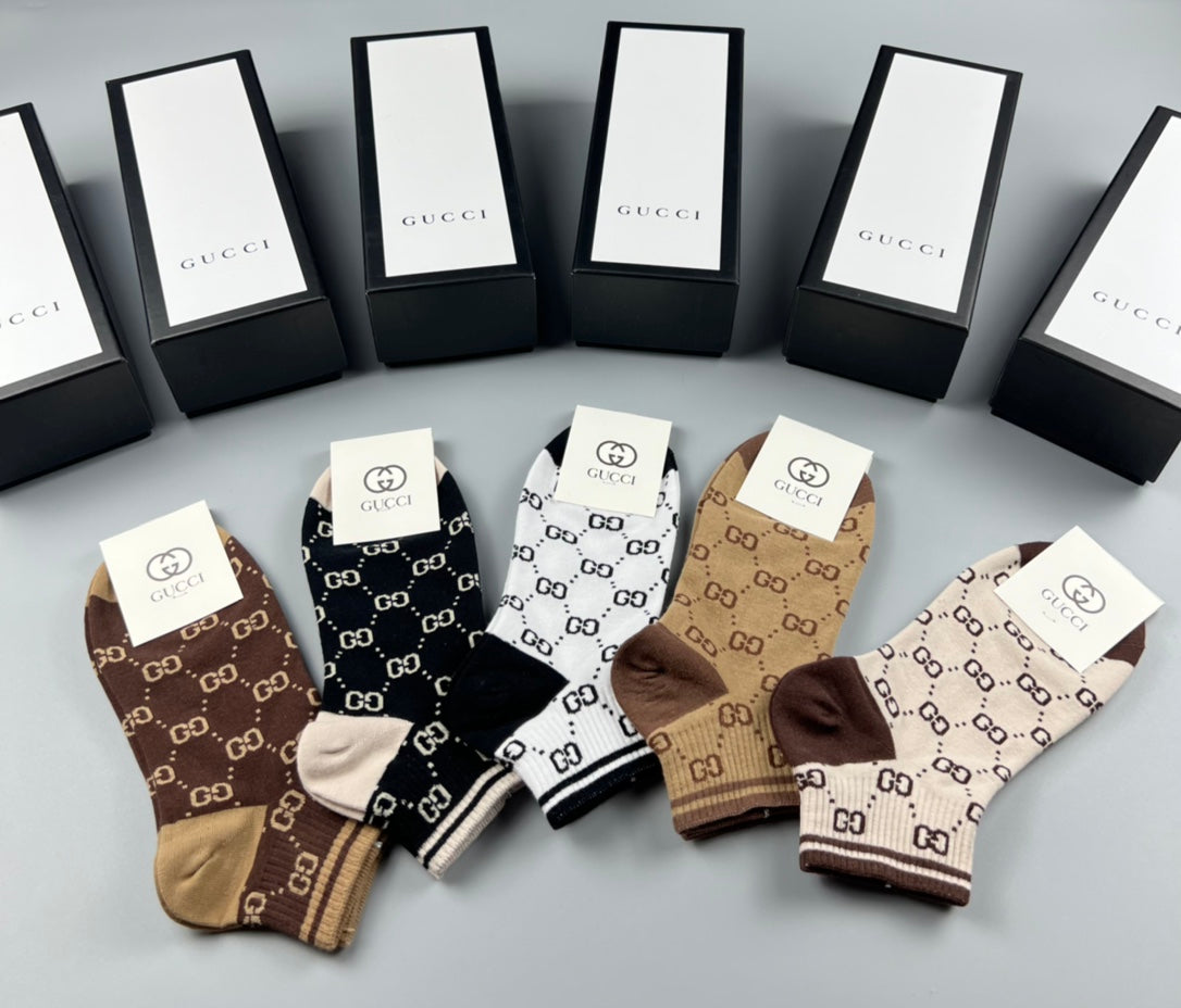Gucci Neutral Monogram Crew Socks - Box of 5 Pairs