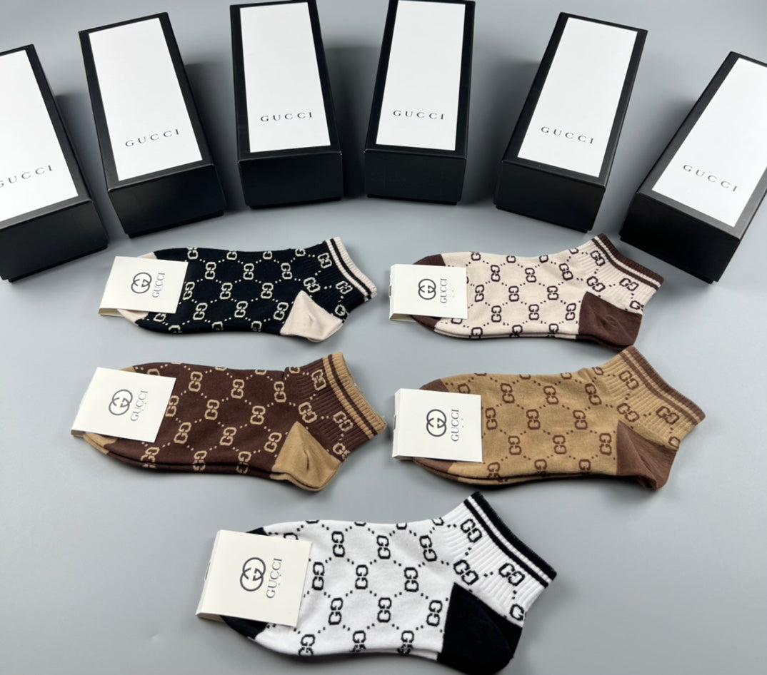 Gucci Neutral Monogram Crew Socks - Box of 5 Pairs