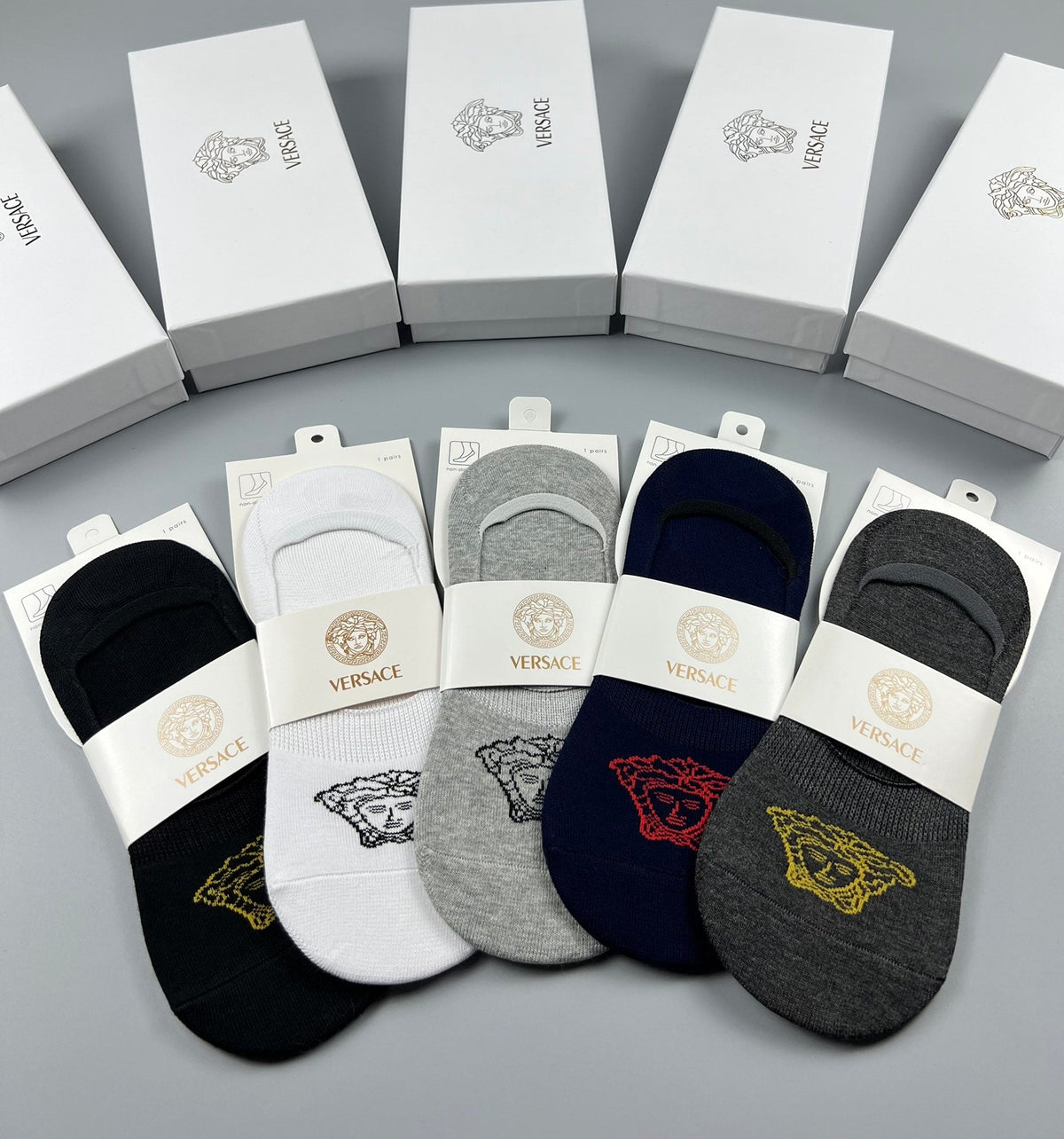 Versace Medallion Graphics No-Show Socks - 5-Pair Set