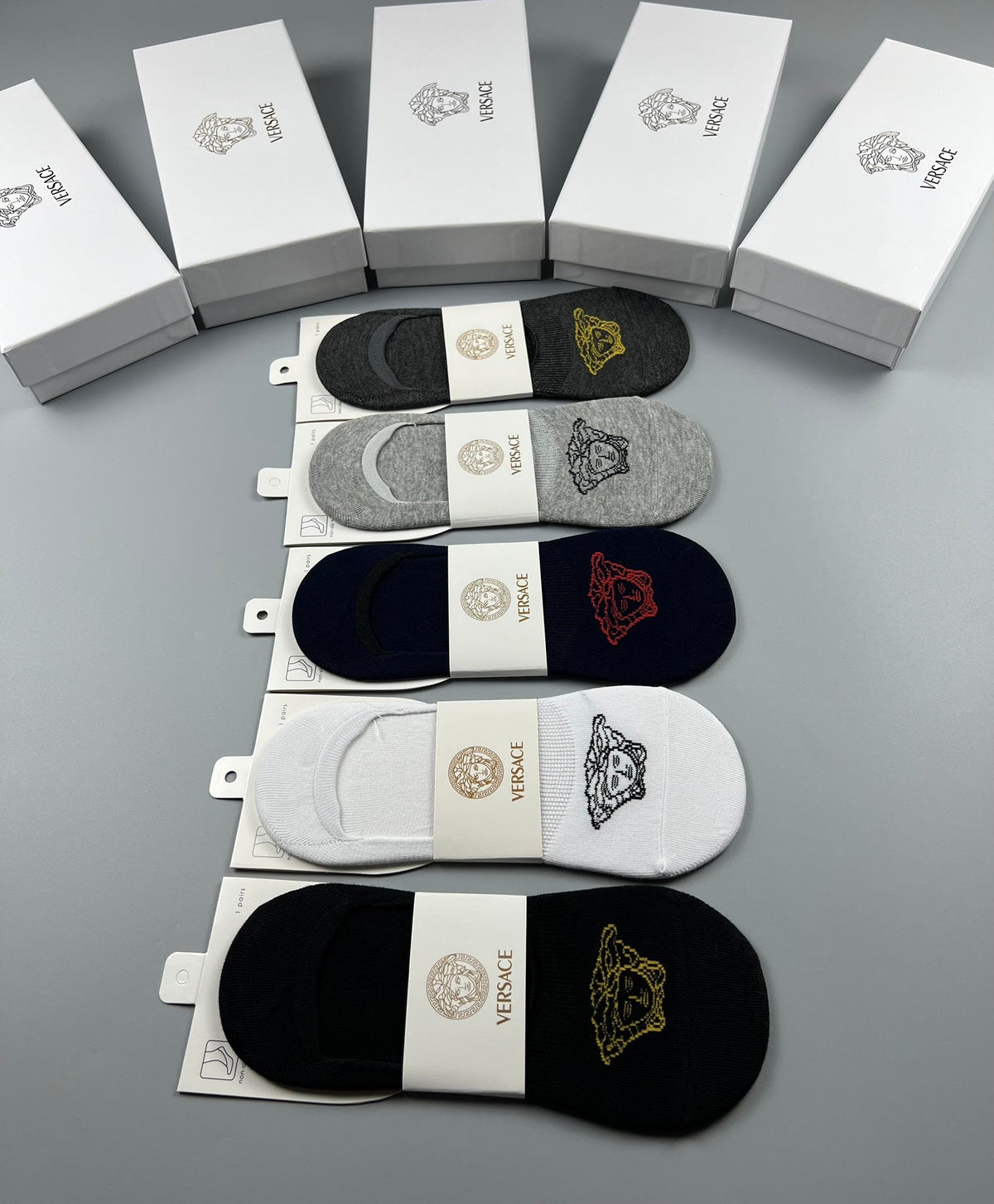 Versace Medallion Graphics No-Show Socks - 5-Pair Set