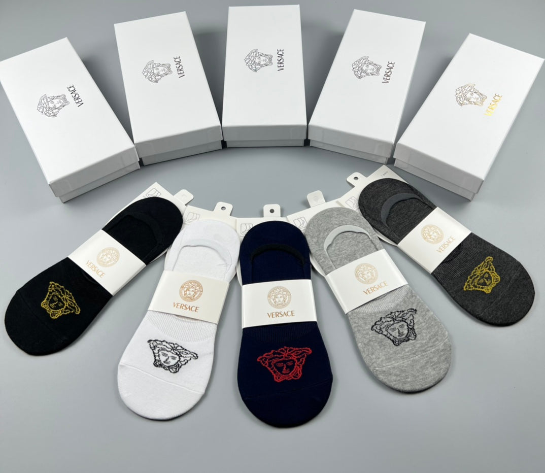 Versace Medallion Graphics No-Show Socks - 5-Pair Set
