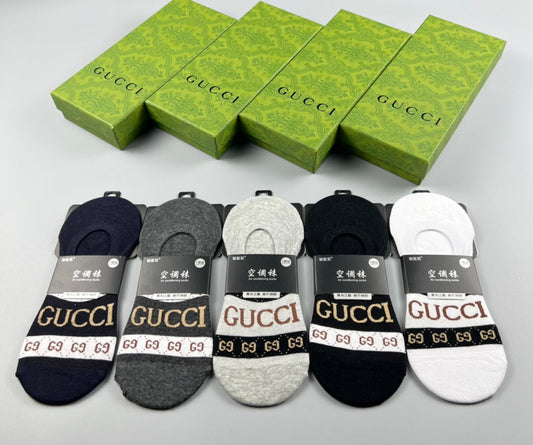 Gucci Cotton Visible Logo, Stripe Or Motif Details No-Show Socks - 5-Pair Set