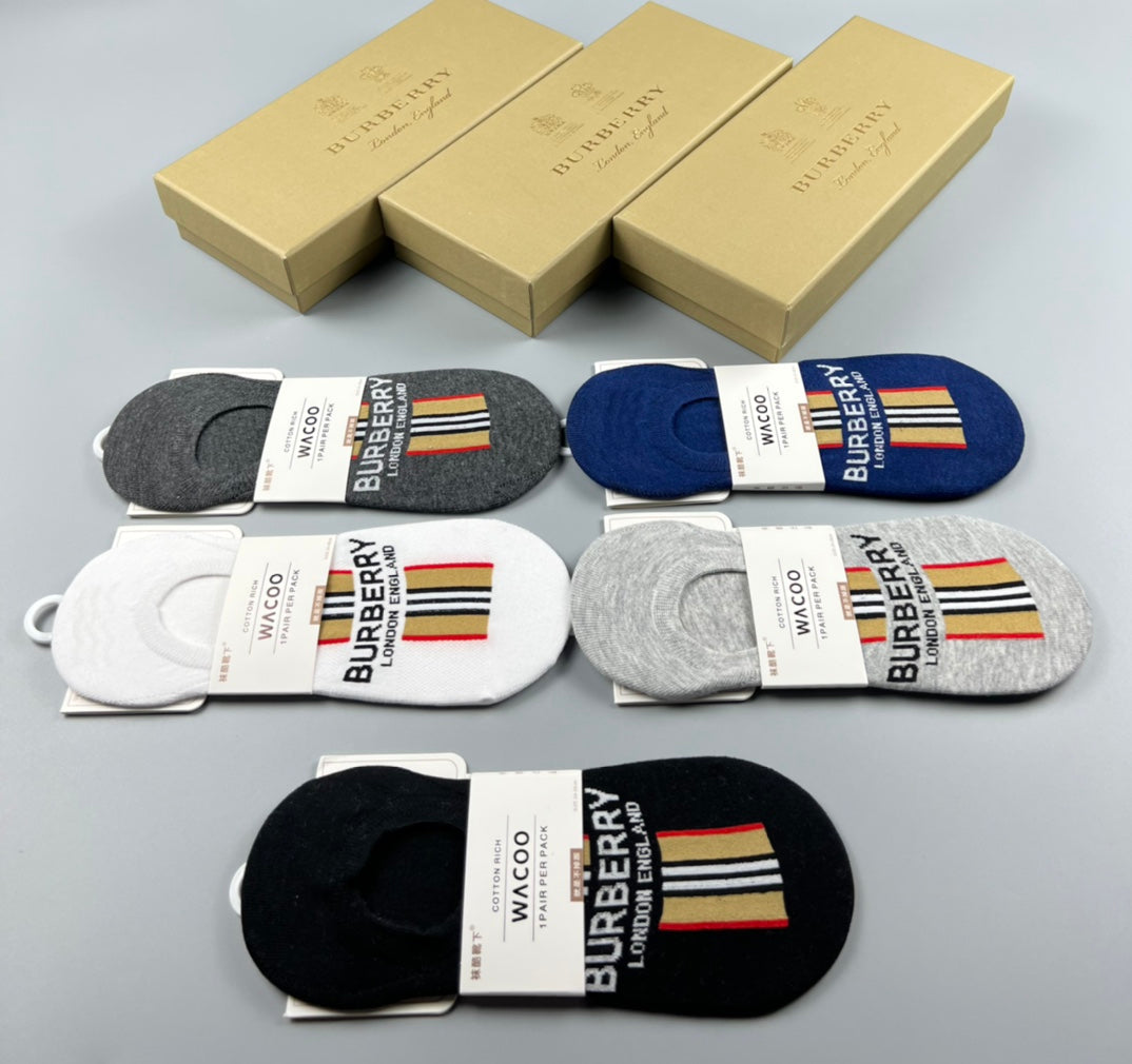 Burberry Stripe And Wordmark Details No-Show Socks - 5-Pair Set