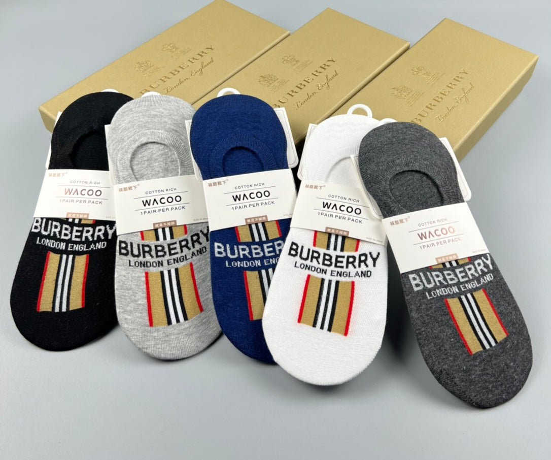 Burberry Check-Inspired Details No-Show Socks - 5-Pair Set