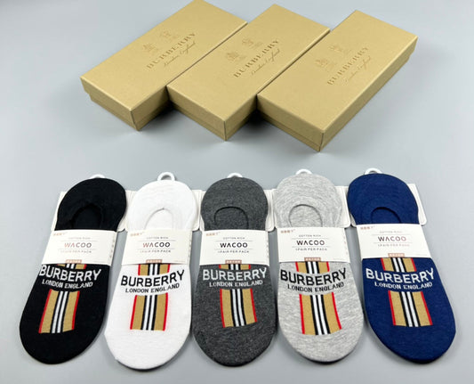 Burberry Cotton Visible Logo, Stripe Or Motif Details No-Show Socks - 5-Pair Set