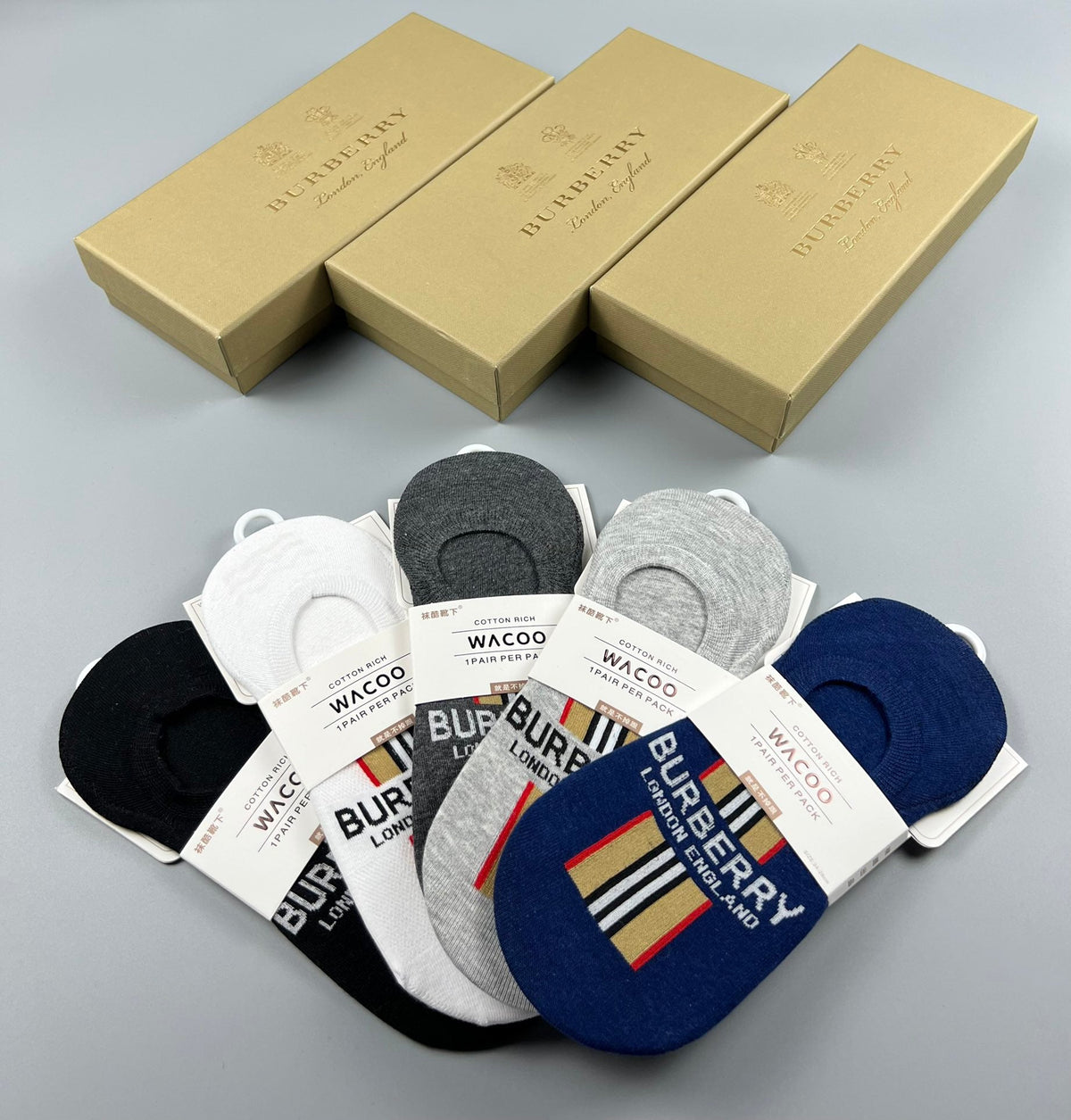 Burberry Stripe And Wordmark Details No-Show Socks - 5-Pair Set