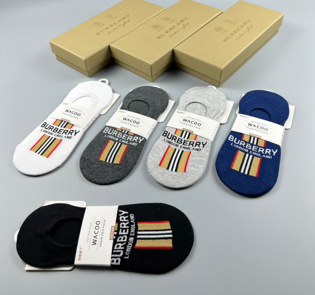 Burberry Stripe And Wordmark Details No-Show Socks - 5-Pair Set