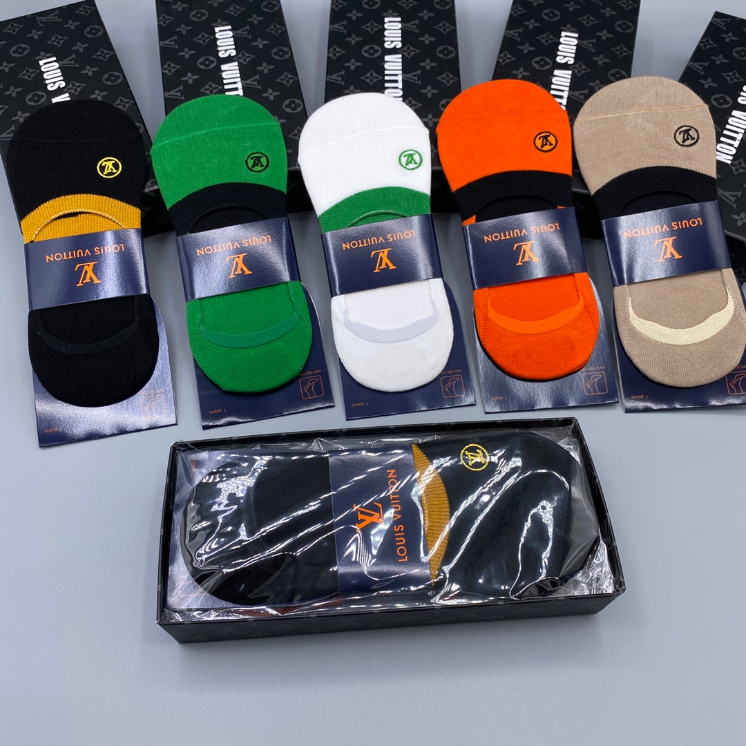 Louis Vuitton Cotton Visible Colour, Cuff And Emblem Details No-Show Socks - 5-Pair Set