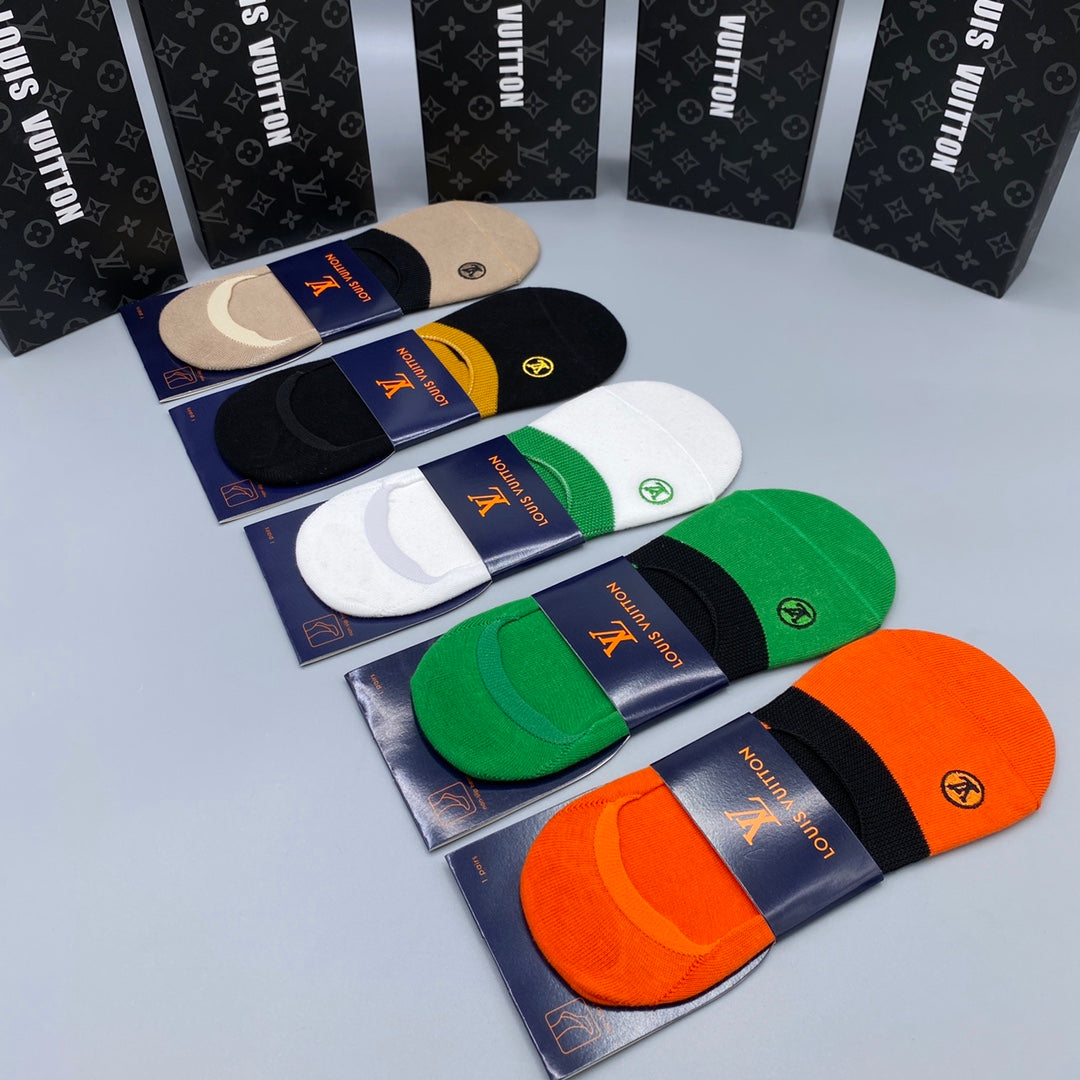 Louis Vuitton Cotton Visible Colour, Cuff And Emblem Details No-Show Socks - 5-Pair Set
