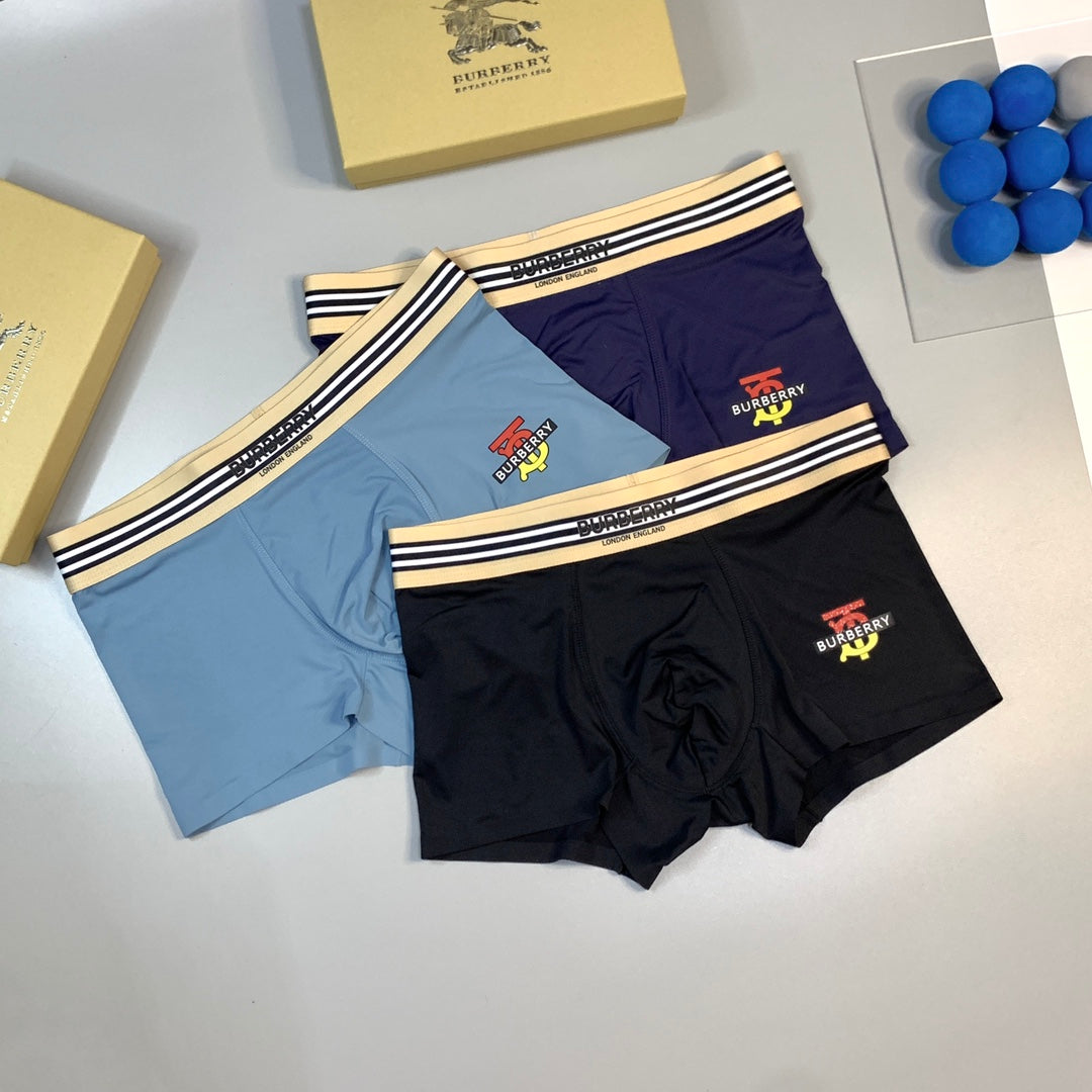 Burberry Stripe Waistbands And Embroidered Motifs Men's Boxer Briefs - 3-Piece Box