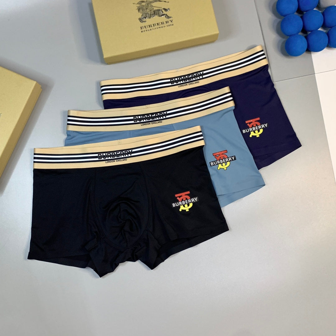 Burberry Stripe Waistbands And Embroidered Motifs Men's Boxer Briefs - 3-Piece Box