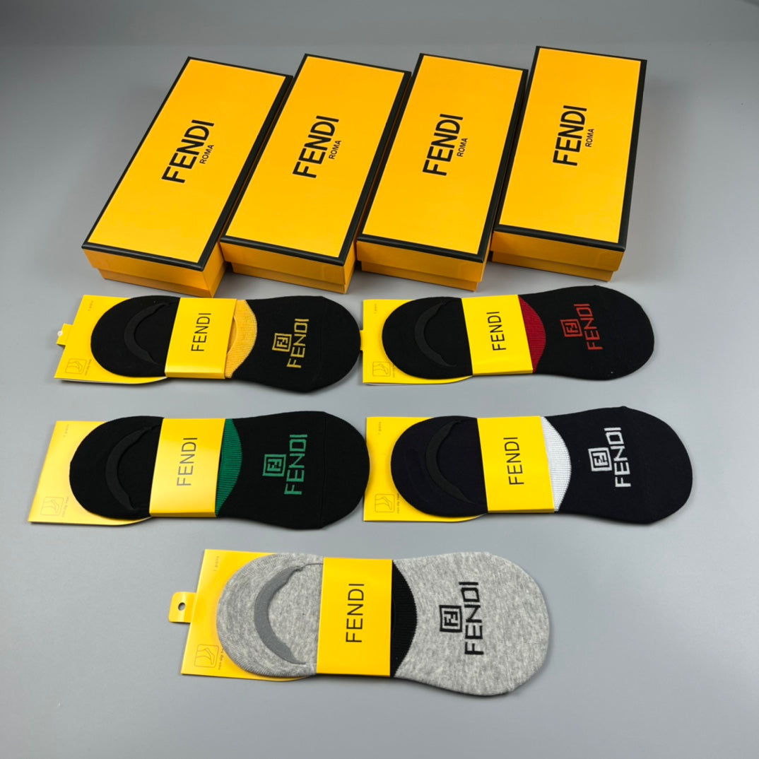 Fendi Visible Branded Cuff Or Emblem Details No-Show Socks - 5-Pair Set