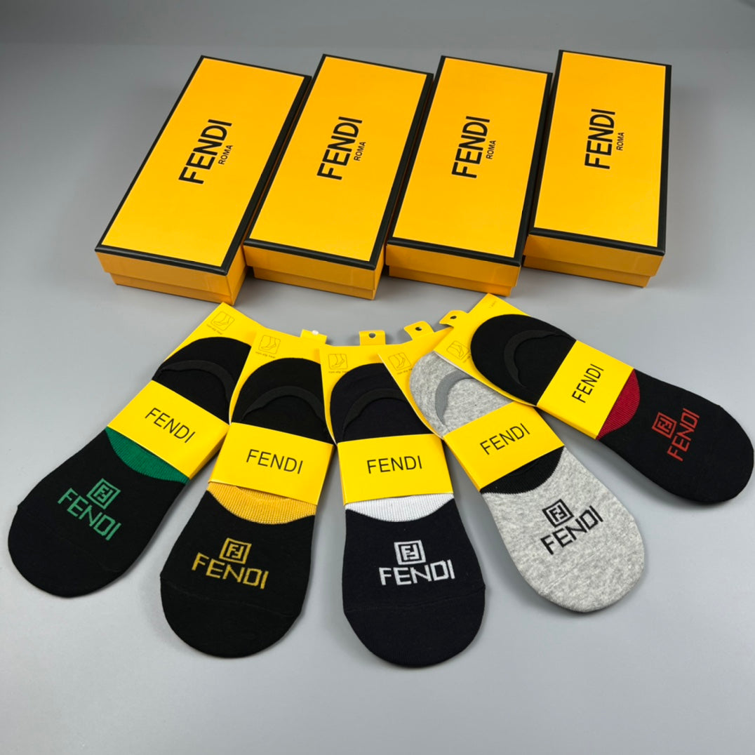 Fendi Cotton Visible Colour, Cuff And Emblem Details No-Show Socks - 5-Pair Set