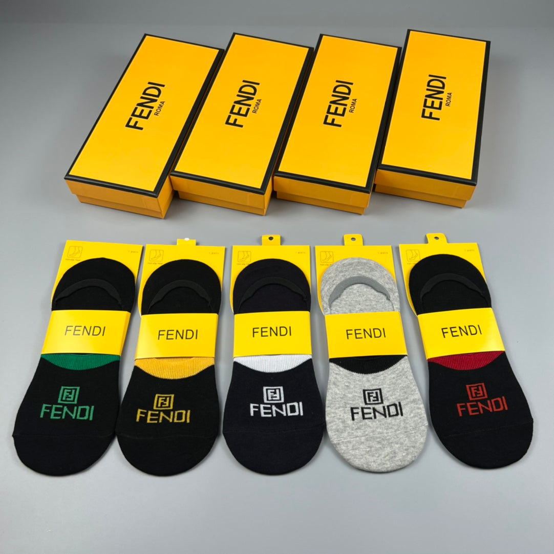 Fendi Visible Branded Cuff Or Emblem Details No-Show Socks - 5-Pair Set