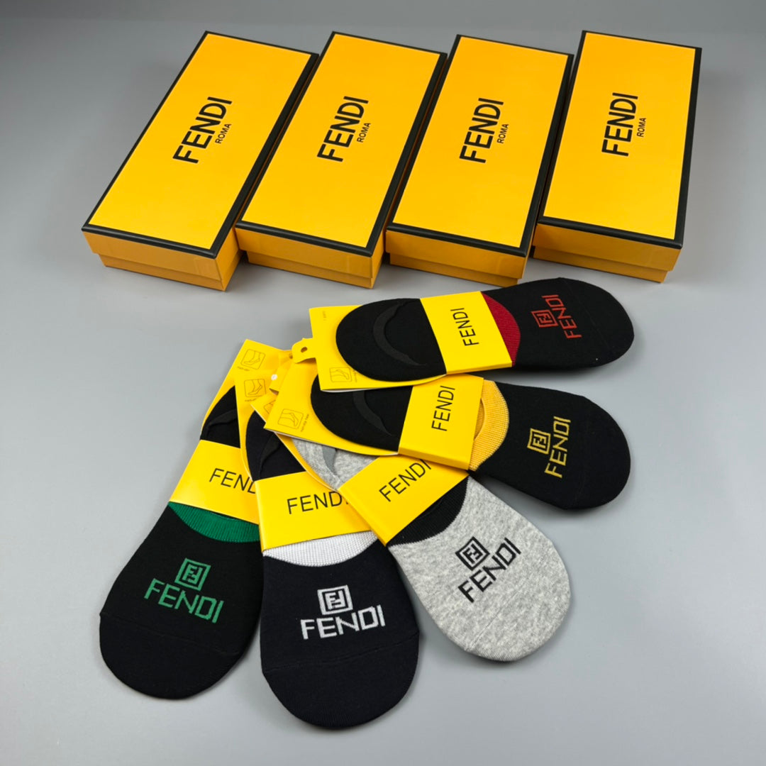Fendi Cotton Visible Colour, Cuff And Emblem Details No-Show Socks - 5-Pair Set