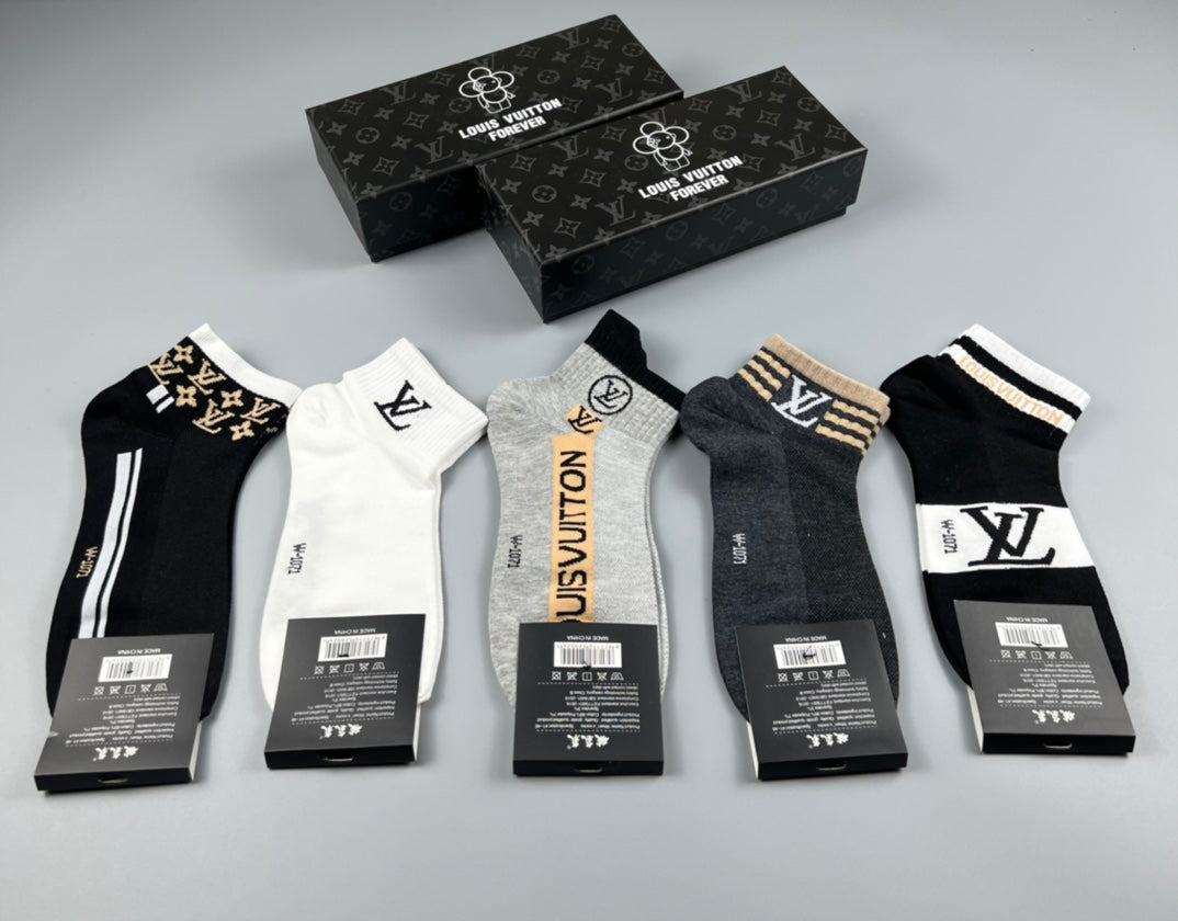 Louis Vuitton Gold-Tone Wordmark Details Ankle Socks - 5-Pair Set