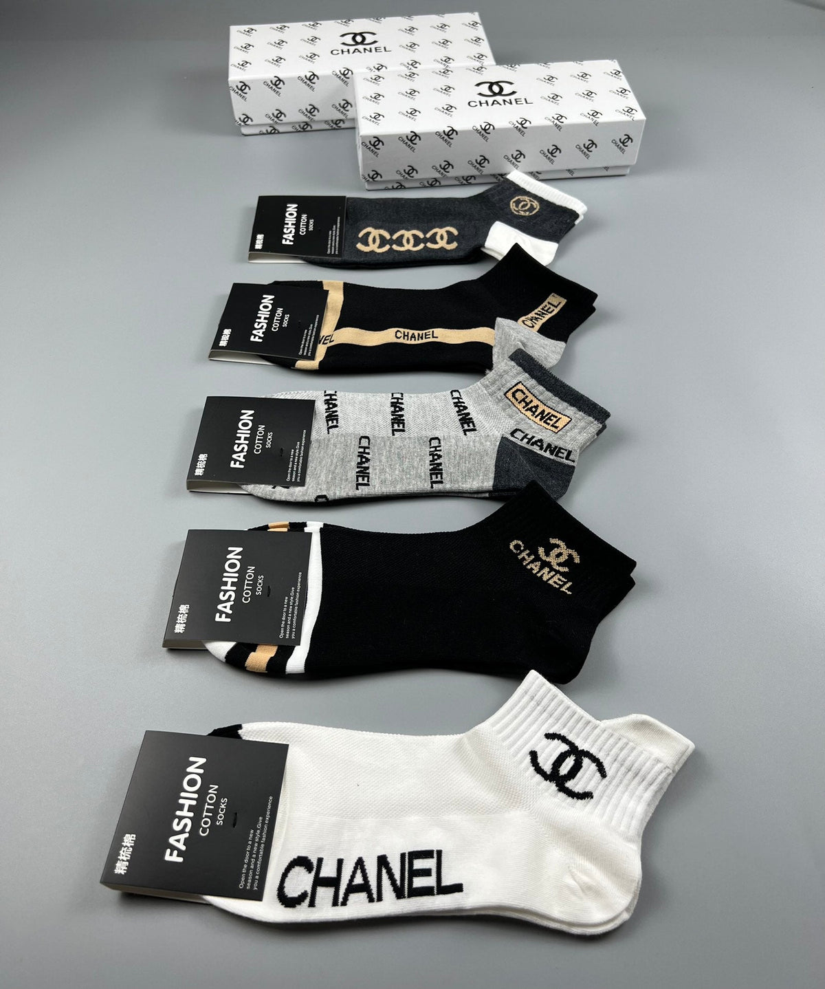 Chanel Logo And Wordmark Details Ankle Socks - 5-Pair Set