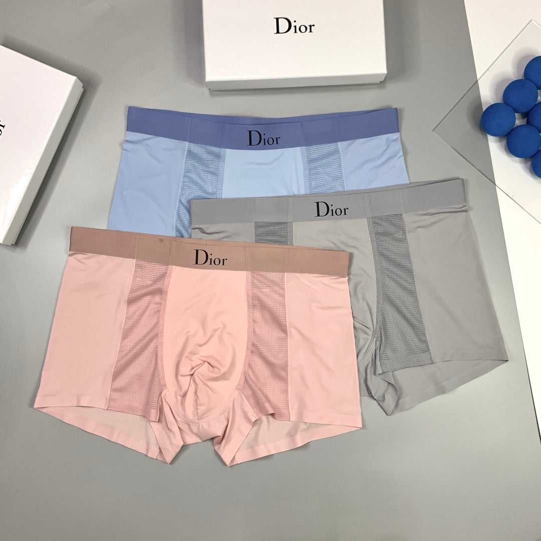 Dior Silk-like ice Tonal Logo Waistbands Men's Boxer Briefs - 3-Piece Box