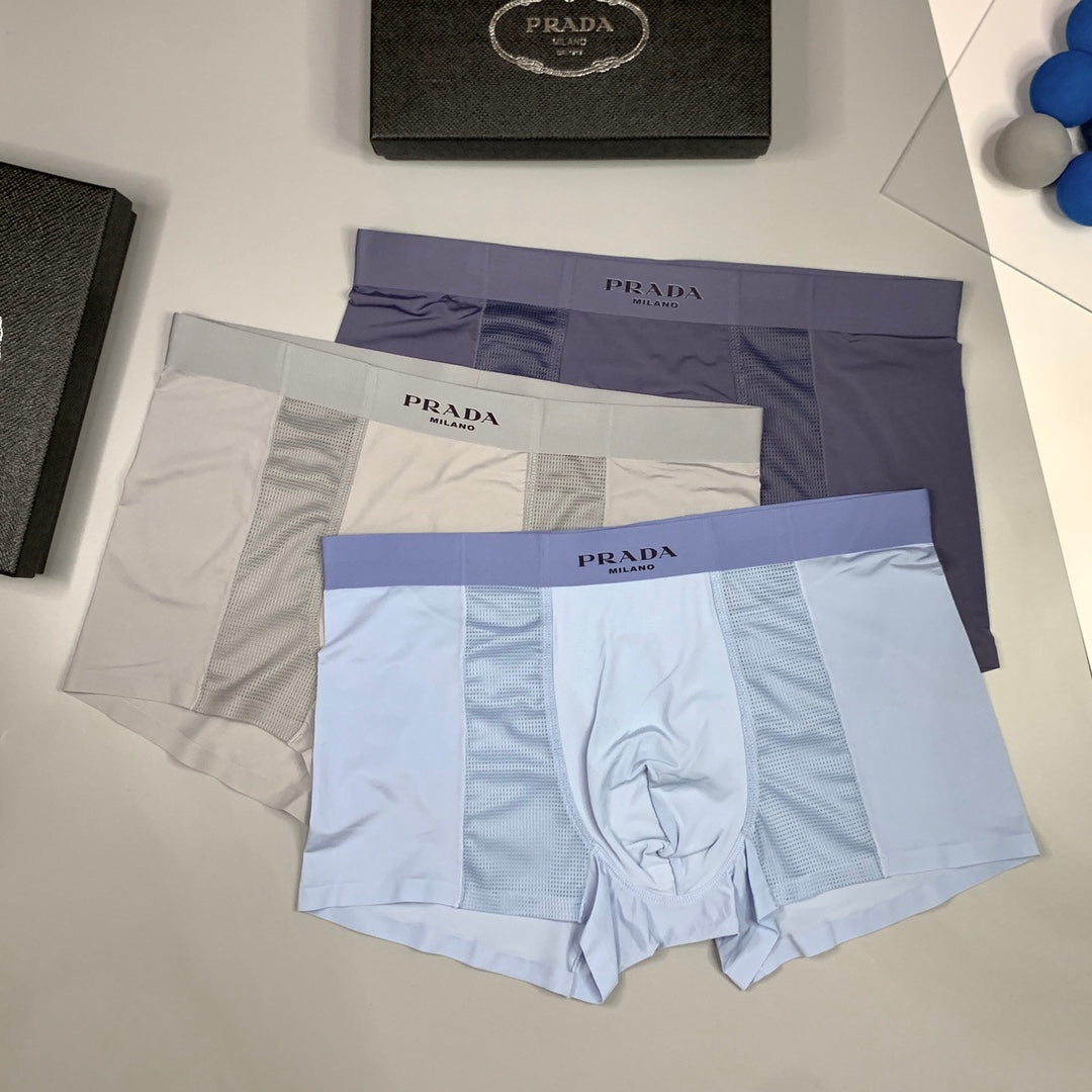 Prada Visible Branded Waistband Or Emblem Details Men's Boxer Briefs - 3-Piece Box
