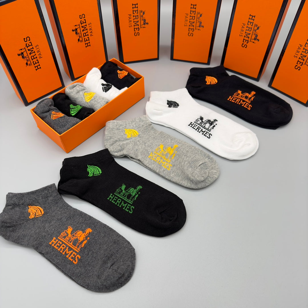 Hermes Equestrian-Style Graphics No-Show Socks - 5-Pair Set