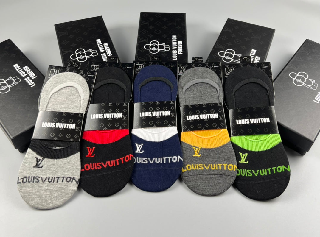 Louis Vuitton Colourful Contrast Accents No-Show Socks - 5-Pair Set