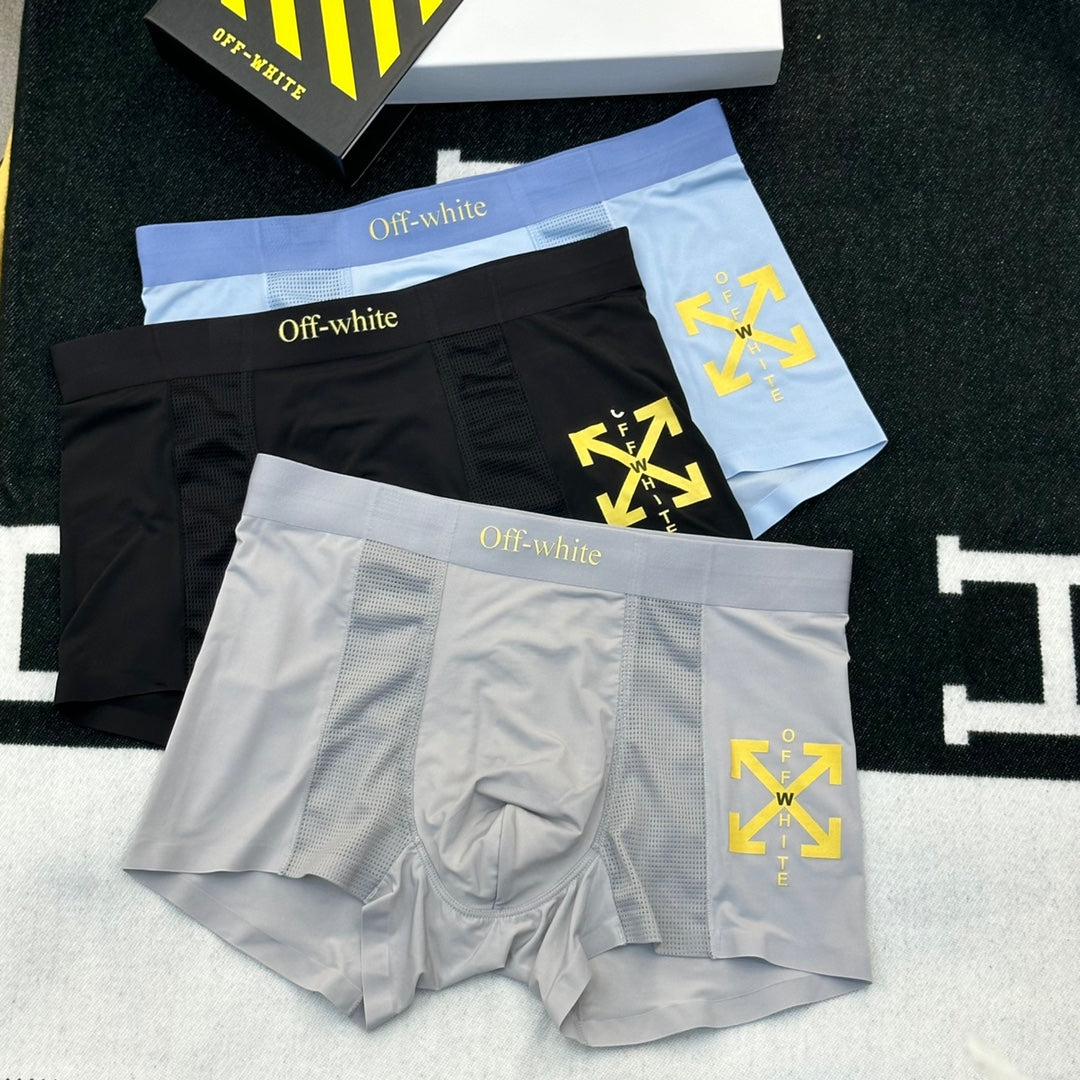 Off-White Visible Colour, Waistband And Emblem Details Men's Boxer Briefs - 3-Piece Box