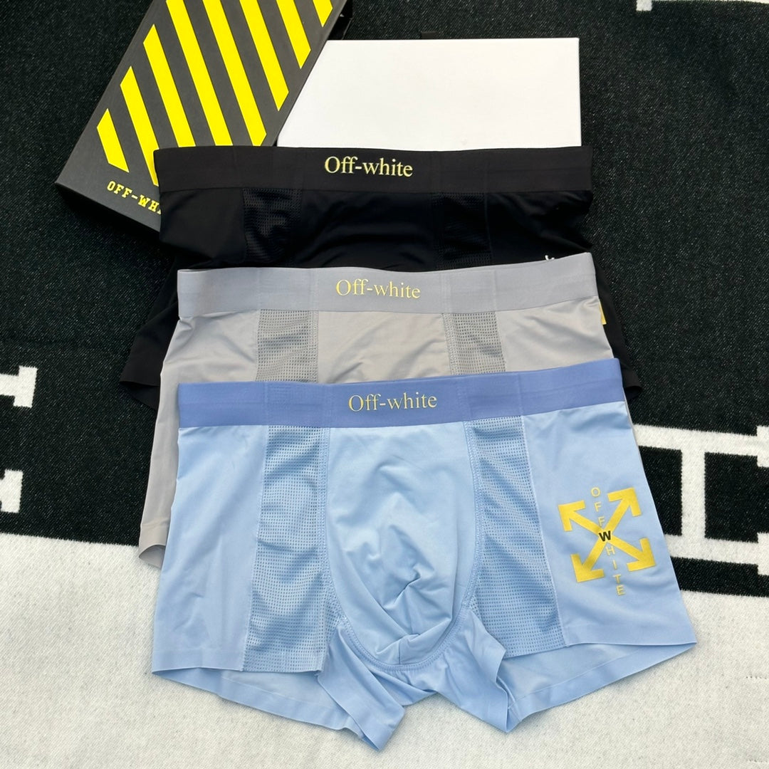 Off-White Cotton Men's Boxer Briefs - 3-Piece Box