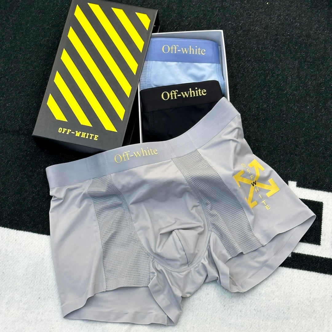 Off-White Cotton Men's Boxer Briefs - 3-Piece Box