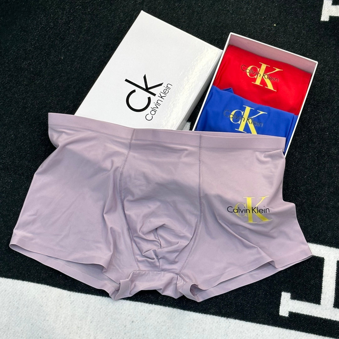 Calvin Klein Goat-milk silk Gold-Tone Monogram Details Men's Boxer Briefs - 3-Piece Box