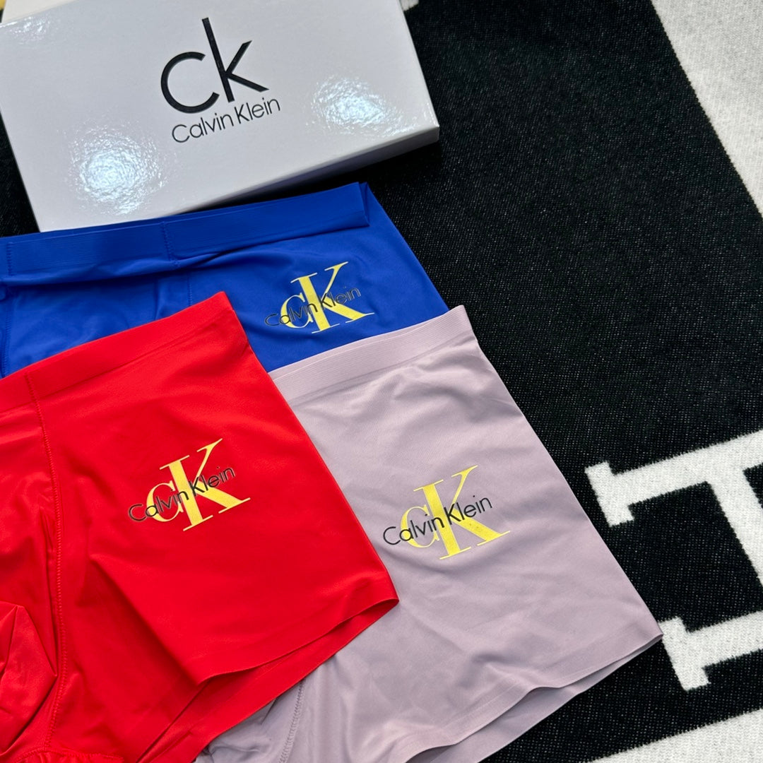Calvin Klein Goat-milk silk Gold-Tone Monogram Details Men's Boxer Briefs - 3-Piece Box