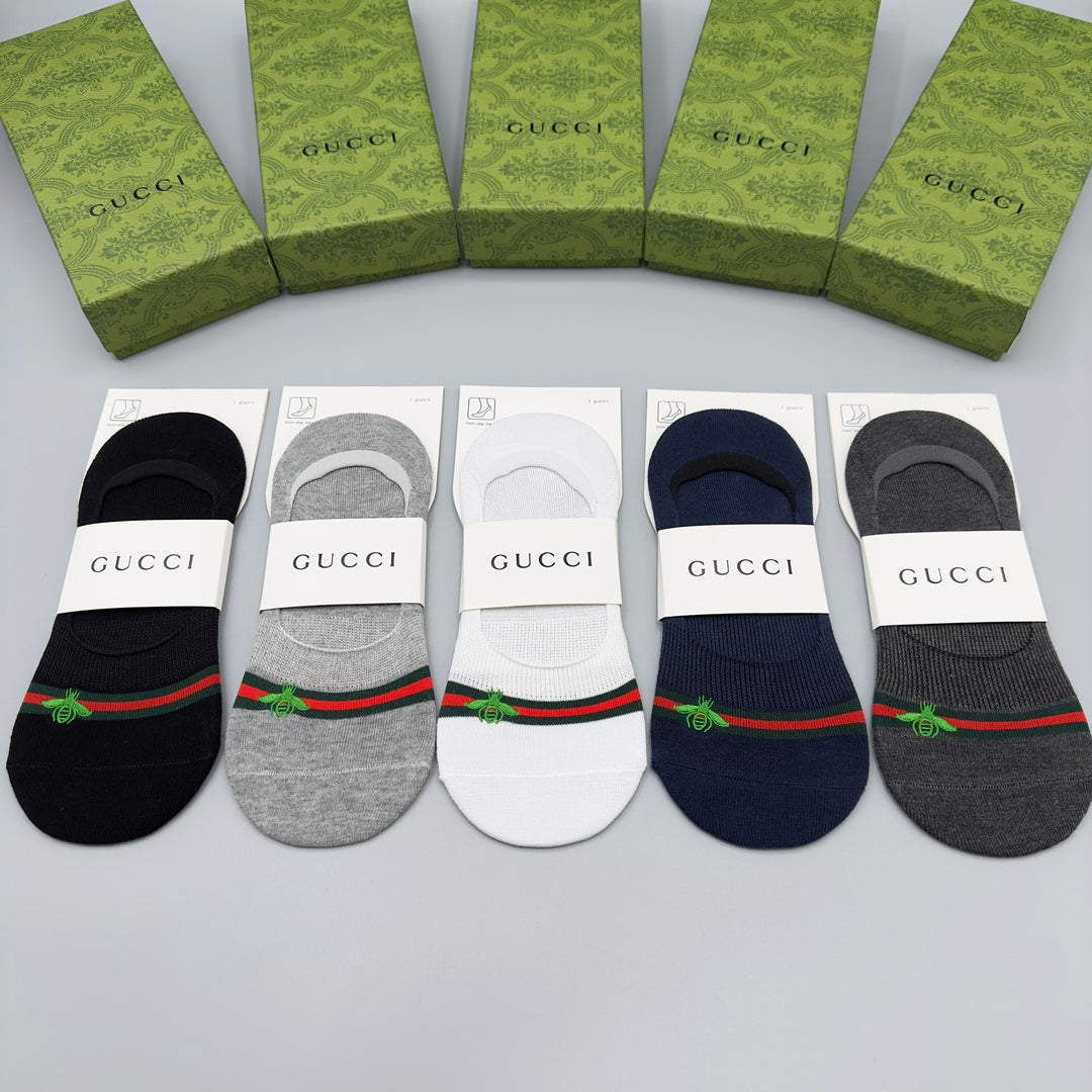 Gucci Visible Branded Cuff Or Emblem Details No-Show Socks - 5-Pair Set