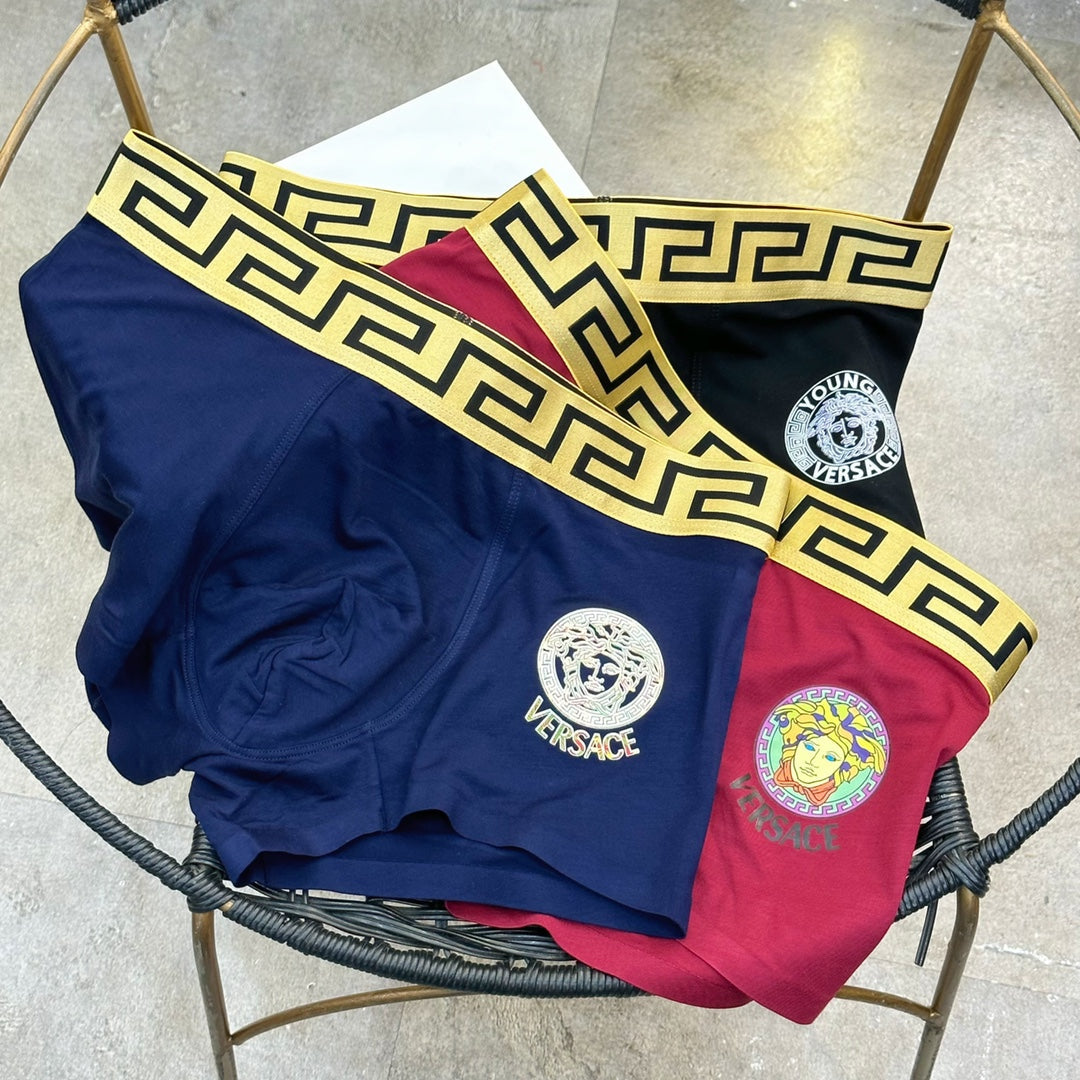 Versace Greek-Key Waistbands And Crest Details Men's Boxer Briefs - 3-Piece Box