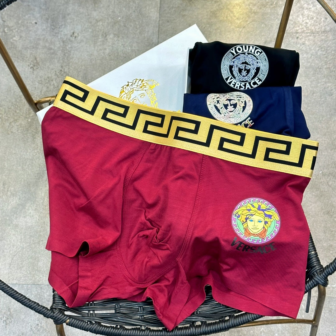 Versace Greek-Key Waistbands And Crest Details Men's Boxer Briefs - 3-Piece Box