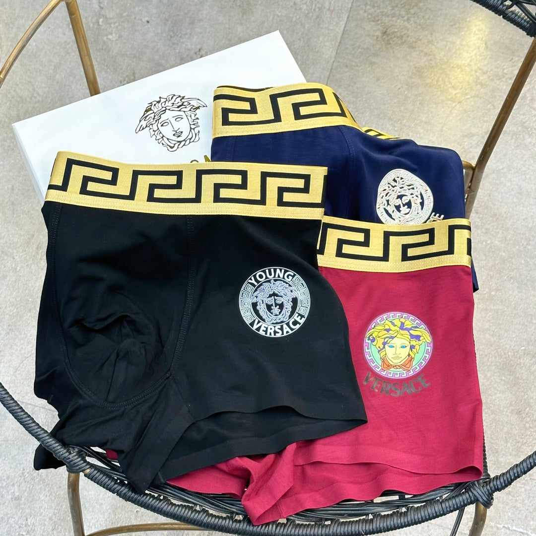 Versace Greek-Key Waistbands And Crest Details Men's Boxer Briefs - 3-Piece Box