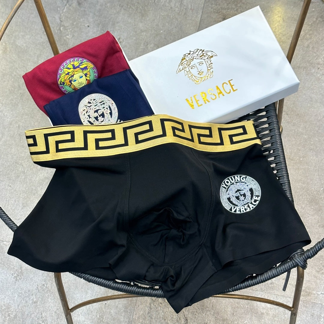 Versace Greek-Key Waistbands And Crest Details Men's Boxer Briefs - 3-Piece Box