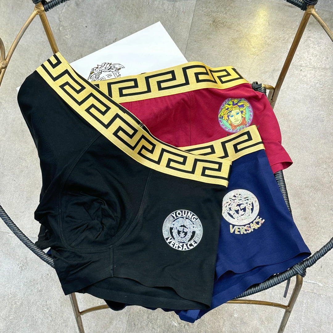 Versace Greek-Key Waistbands And Crest Details Men's Boxer Briefs - 3-Piece Box