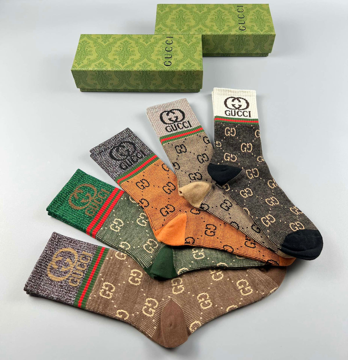 Gucci Monogram-Style Patterns Crew Socks - 5-Pair Set